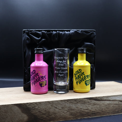 Personalised Tall Shot Glass & Rum Miniature Bottle Gift Set
