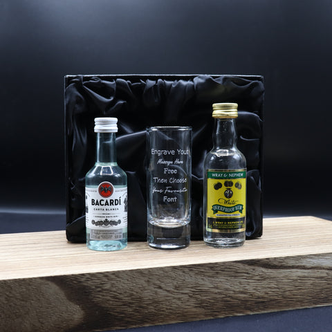 Personalised Tall Shot Glass & Rum Miniature Bottle Gift Set