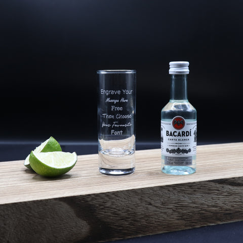 Personalised Tall Shot Glass & Rum Miniature Bottle Gift Set