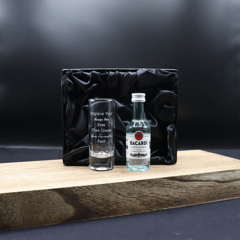 Personalised Tall Shot Glass & Rum Miniature Bottle Gift Set