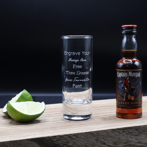 Personalised Tall Shot Glass & Rum Miniature Bottle Gift Set
