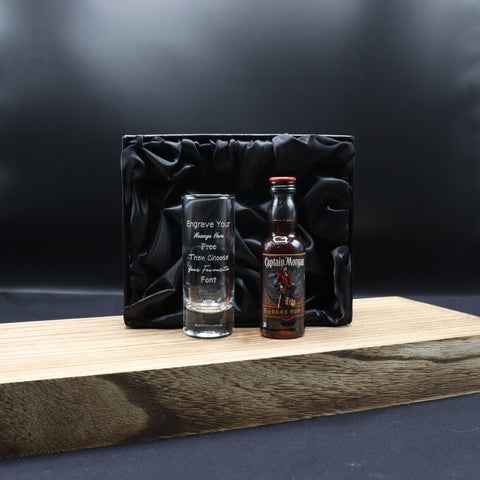 Personalised Tall Shot Glass & Rum Miniature Bottle Gift Set