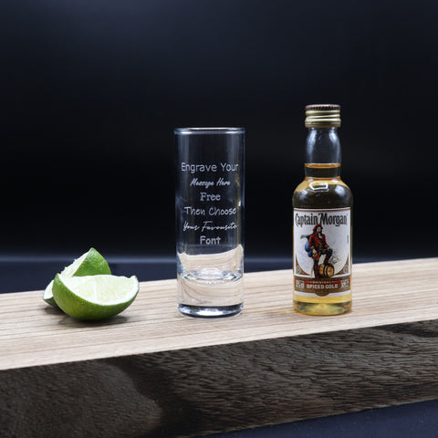 Personalised Tall Shot Glass & Rum Miniature Bottle Gift Set