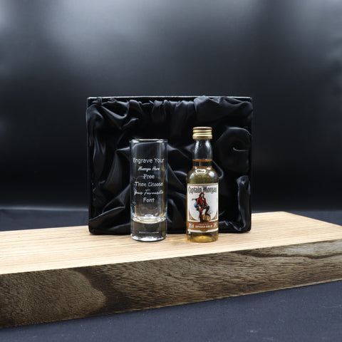 Personalised Tall Shot Glass & Rum Miniature Bottle Gift Set