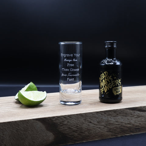 Personalised Tall Shot Glass & Rum Miniature Bottle Gift Set