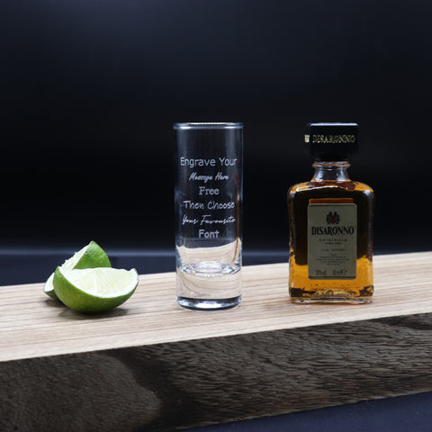 Personalised Tall Shot Glass & Disaronno Miniature