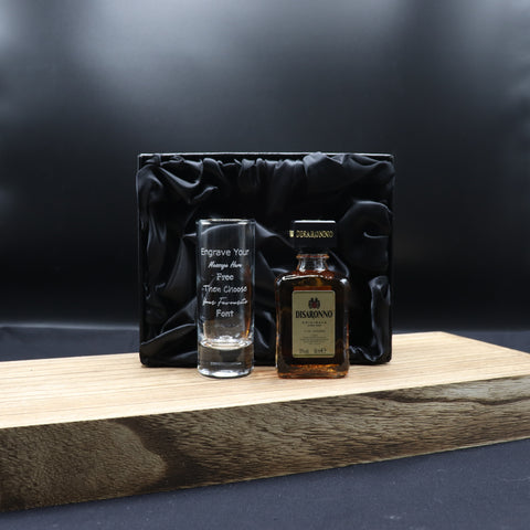 Personalised Tall Shot Glass & Disaronno Miniature