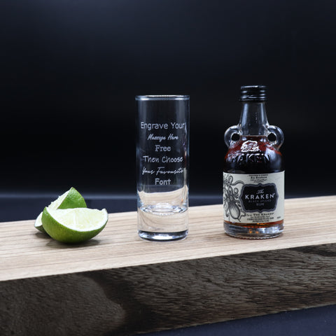 Personalised Tall Shot Glass & Rum Miniature Bottle Gift Set