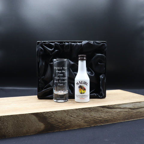 Personalised Tall Shot Glass & Rum Miniature Bottle Gift Set