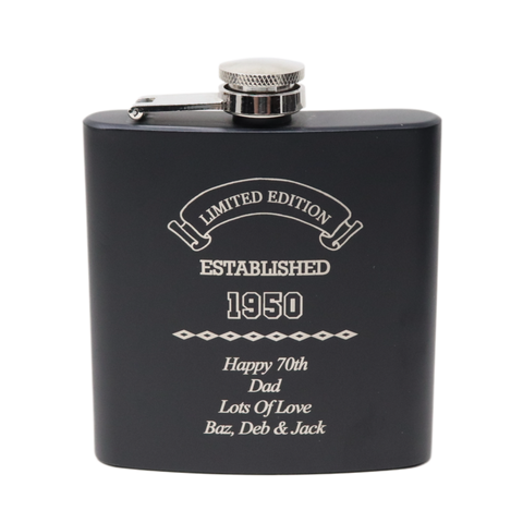 Personalised Black Hip Flask - Established Birthday Design