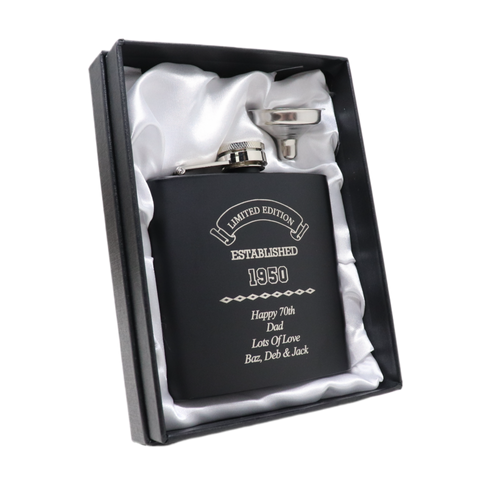 Personalised Black Hip Flask - Established Birthday Design