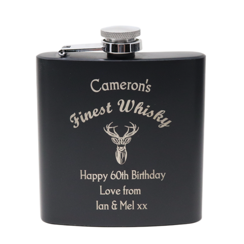 Personalised Black Hip Flask - Finest Whisky Design