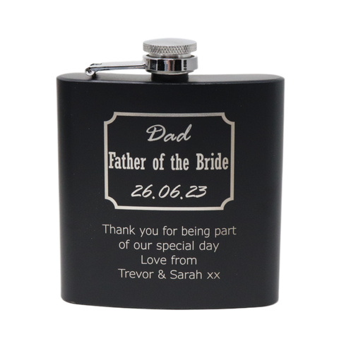 Personalised Black Hip Flask - Best Man Wedding Design