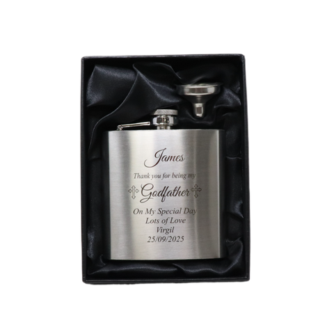 Personalised Silver Hip Flask - Godfather Design