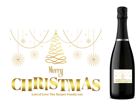 Personalised Prosecco Bottle Label - Gold Christmas Tree Design