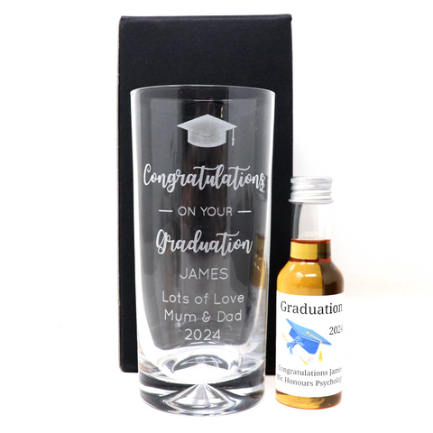 Engraved Graduation Highball Glass & Personalised Miniature Alcohol Bottle