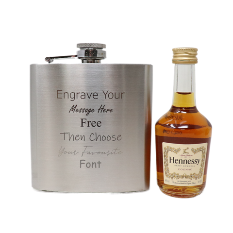 Personalised Engraved Silver Hip Flask & Miniature Alcohol Gift Set