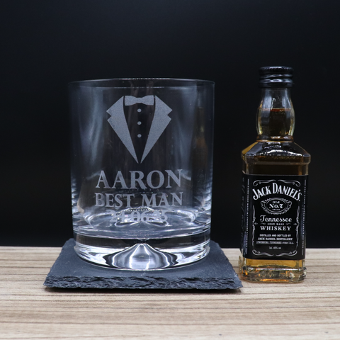 Personalised Best Man Wedding Glass Tumbler & Miniature Alcohol Gift Set