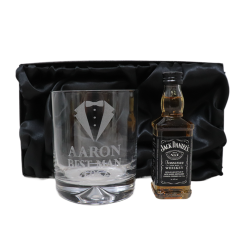 Personalised Best Man Wedding Glass Tumbler & Miniature Alcohol Gift Set
