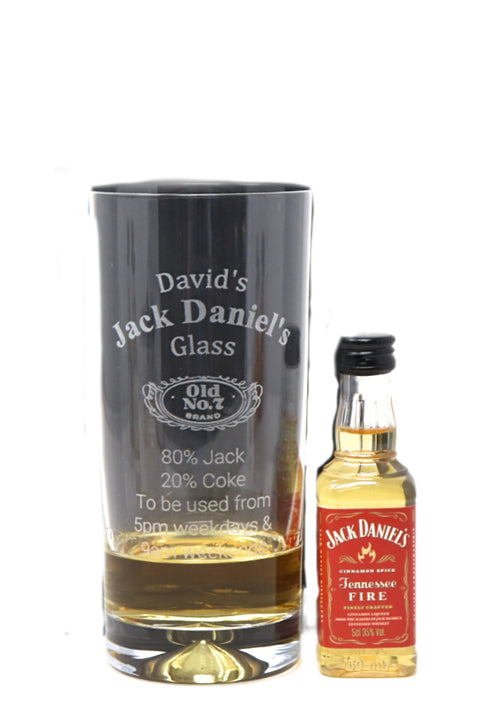 Personalised Highball Glass & Miniature - Jack Daniels % Design