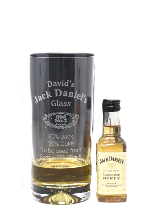 Personalised Highball Glass & Miniature - Jack Daniels % Design