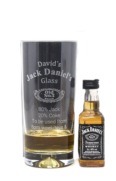 Personalised Highball Glass & Miniature - Jack Daniels % Design