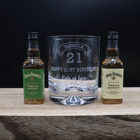 Personalised Birthday Age Glass Tumbler & Miniature Alcohol Gift Set