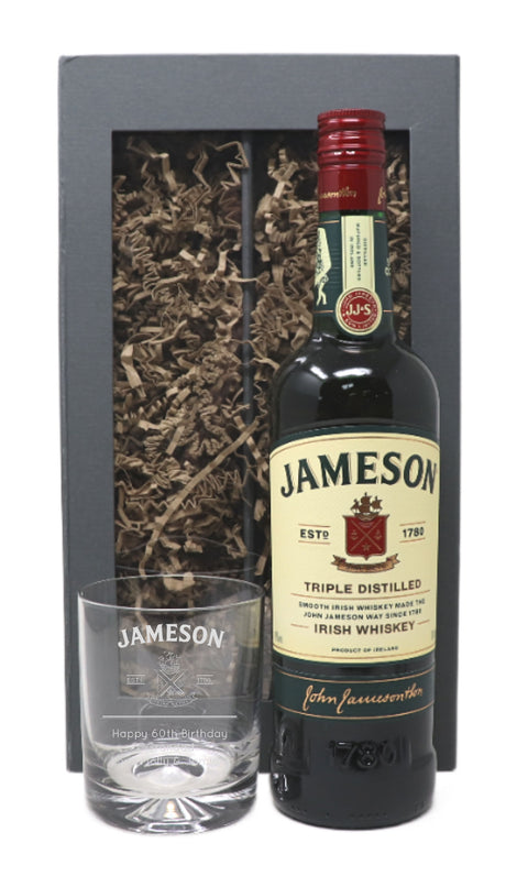 Personalised Glass Tumbler & 70cl Jameson Irish Whiskey - Label Design