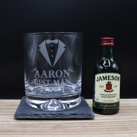 Personalised Best Man Wedding Glass Tumbler & Miniature Alcohol Gift Set