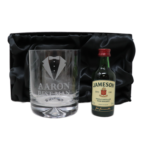 Personalised Best Man Wedding Glass Tumbler & Miniature Alcohol Gift Set