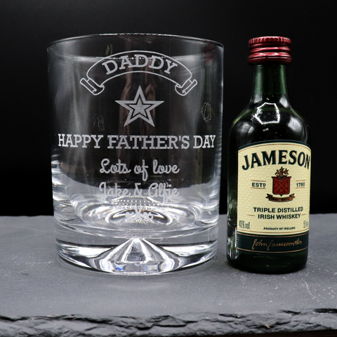 Personalised Glass Tumbler & Miniature Alcohol - Fathers Day Design