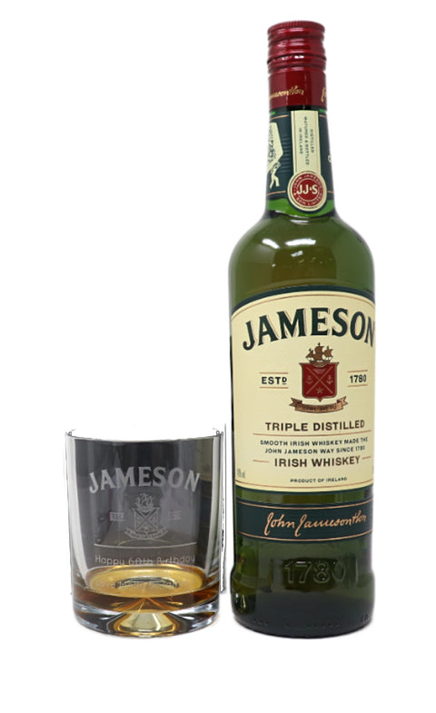 Personalised Glass Tumbler & 70cl Jameson Irish Whiskey - Label Design