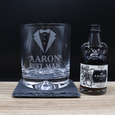 Personalised Best Man Wedding Glass Tumbler & Miniature Alcohol Gift Set