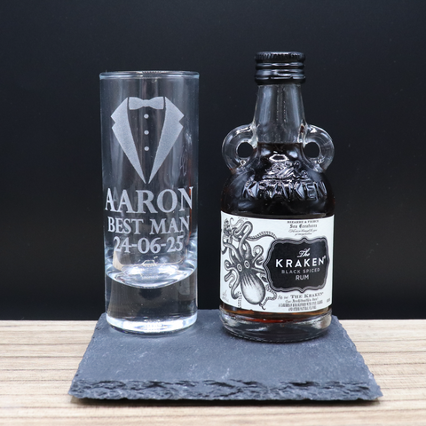 Personalised Best Man Wedding Shot Glass & Miniature Alcohol Gift Set