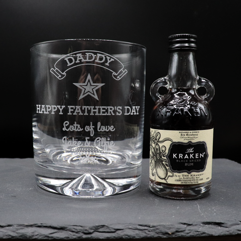 Personalised Glass Tumbler & Miniature Alcohol - Fathers Day Design