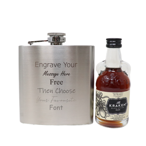 Personalised Engraved Silver Hip Flask & Miniature Alcohol Gift Set