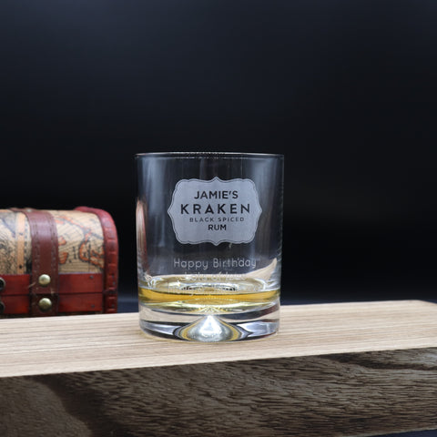 Personalised Kraken Label Rum Glass Tumbler
