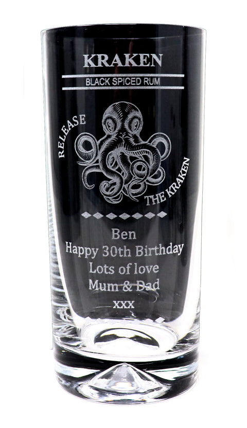 Personalised Highball Glass - Kraken Octopus Design