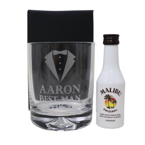 Personalised Best Man Wedding Glass Tumbler & Miniature Alcohol Gift Set