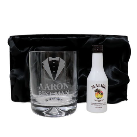 Personalised Best Man Wedding Glass Tumbler & Miniature Alcohol Gift Set