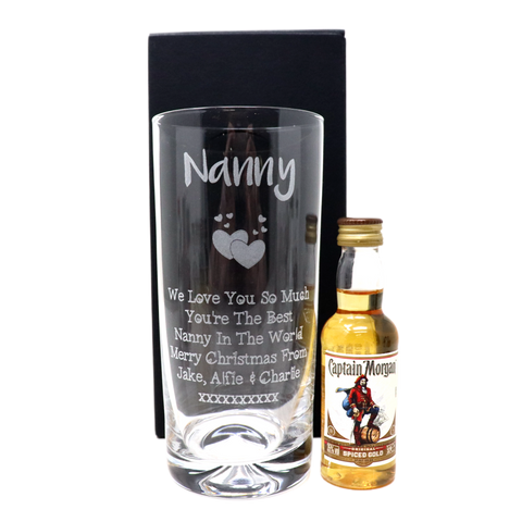 Personalised Nanny/Grandad Highball Glass & Miniature Alcohol Gift Set