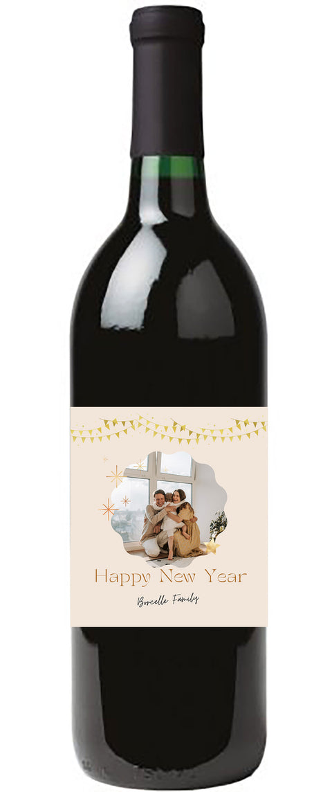 Personalised Wine Bottle Label - New Year Photo Design