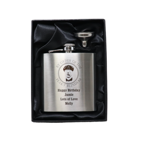 Personalised Silver Hip Flask - Peaky Blinders Design