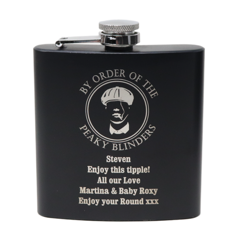 Personalised Black Hip Flask - Peaky Blinders Design