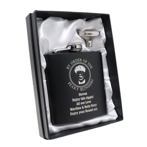 Personalised Black Hip Flask - Peaky Blinders Design