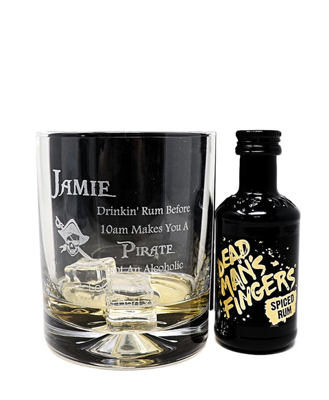 Personalised Engraved Rum Glass Tumbler & Miniature Rum Bottle Gift Set