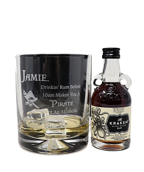 Personalised Glass Tumbler & Miniature - Pirate Rum Design