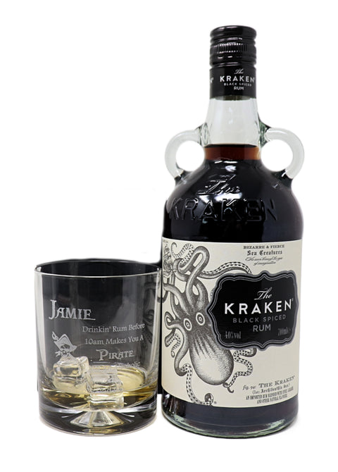 Personalised Glass Tumbler & 70cl Kraken - Pirate Rum Design