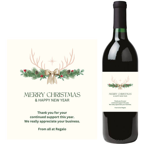 Personalised Wine Bottle Label - Christmas Reindeer Antler Design