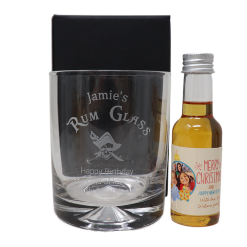 Engraved Rum Glass Tumbler & Personalised Christmas Photo Spiced Rum